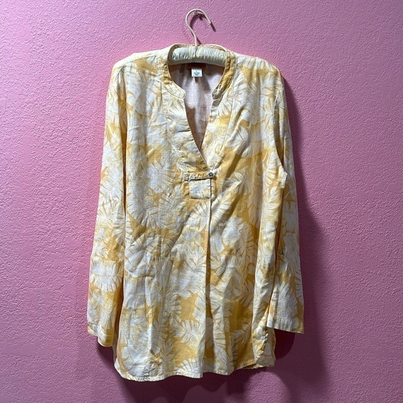 RUBY RD. Women’s White/Yellow Floral Hawaiian V-Neck Tunic Size L - Picture 1 of 5